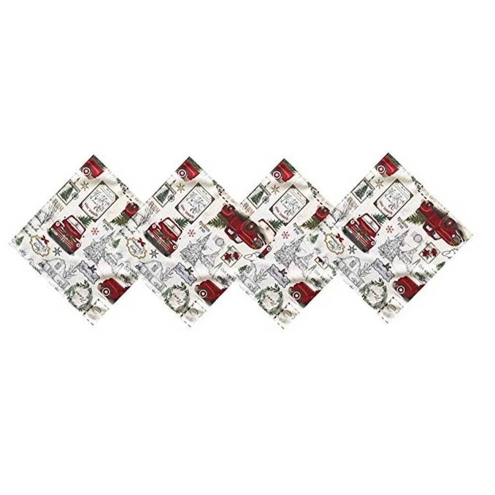 Red Farm Truck Fabric Napkins Set of 4 Farm Fresh Country Christmas Holiday